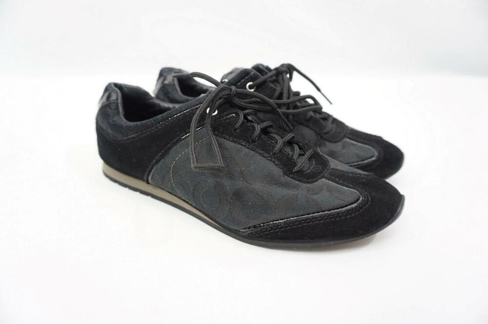 COACH KELBIE 7 M USED SIGNATURE OP ART JACQUARD BLACK SNEAKERS